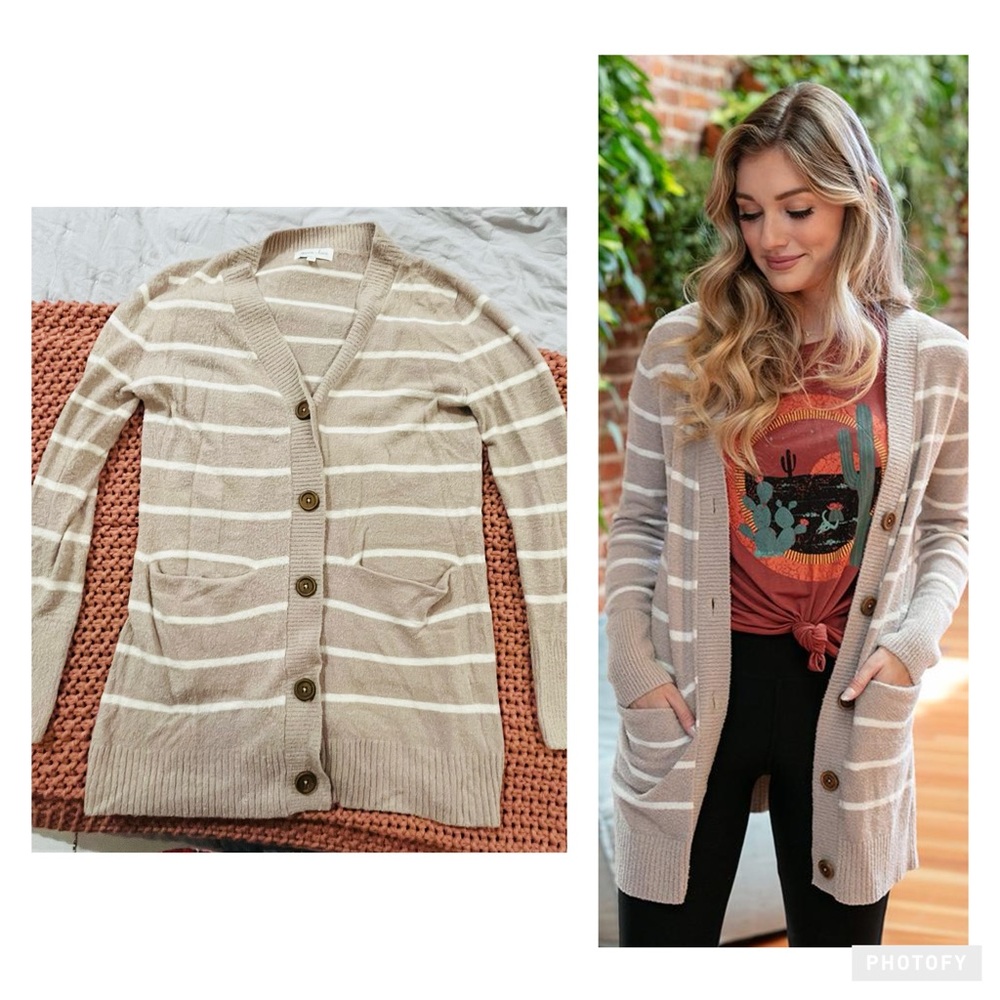 Striped Beige Cardigan Sweater